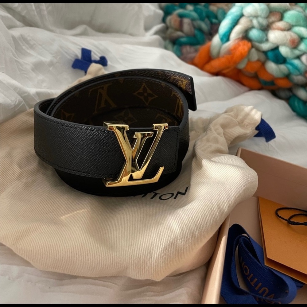 Louis Vuitton Black Reversible Monogram LV Belt with Gold Buckle